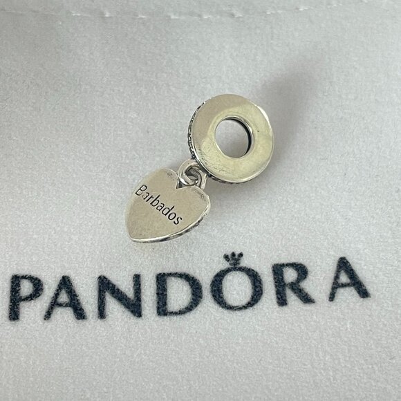Pandora Barbados Flag Charm Heart Bead Pendant S925 Sterling Silver Jewelry - Picture 4 of 4